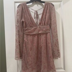 Storia Pink Tie Front Babydoll Dress with Bishop Sleeves